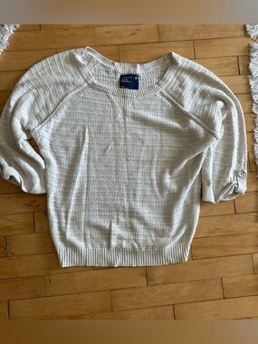American Eagle Outfitters Cream Open-Knit Scoop Neck Sweater